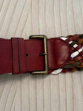 Joan & David Multicolor Braided Leather Belt with Brown Strap